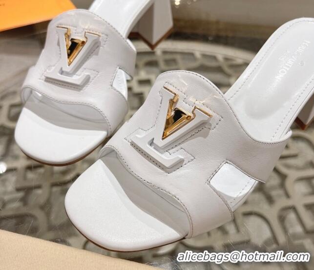 Best Product Louis Vuitton Isola Leather Heel Slide Sandals 5.5cm with LV Patch White 606104