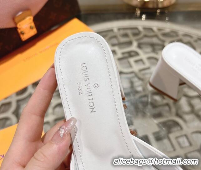 Best Product Louis Vuitton Isola Leather Heel Slide Sandals 5.5cm with LV Patch White 606104