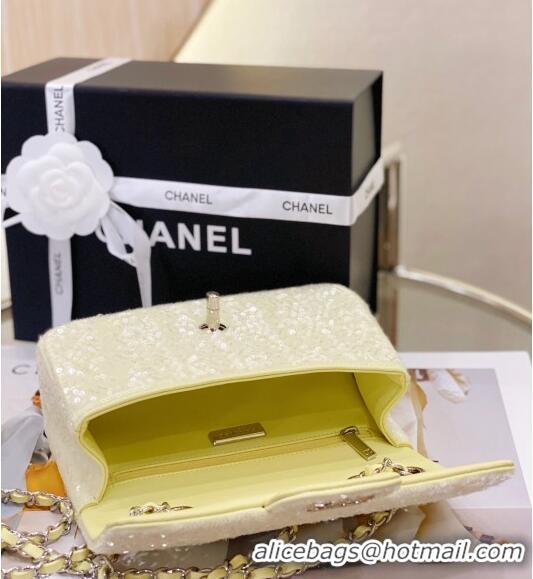 Buy Luxury Chanel Sequins Classic Mini Flap Bag A69900 Light Yellow