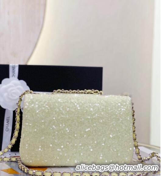 Buy Luxury Chanel Sequins Classic Mini Flap Bag A69900 Light Yellow