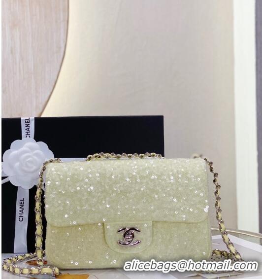 Buy Luxury Chanel Sequins Classic Mini Flap Bag A69900 Light Yellow