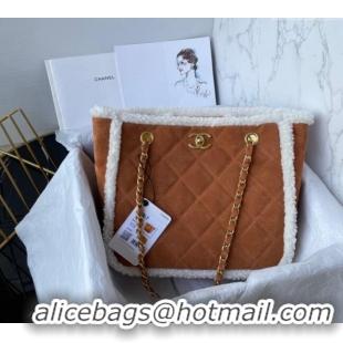 Top Design Chanel Suede and Wool Small Shopping Bag AS3855 Brown