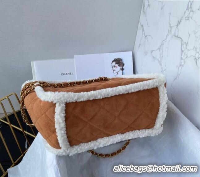 Top Design Chanel Suede and Wool Small Shopping Bag AS3855 Brown