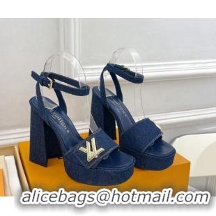 Buy Discount Louis Vuitton Shake Platform Sandals 12cm in Blue Denim 606107