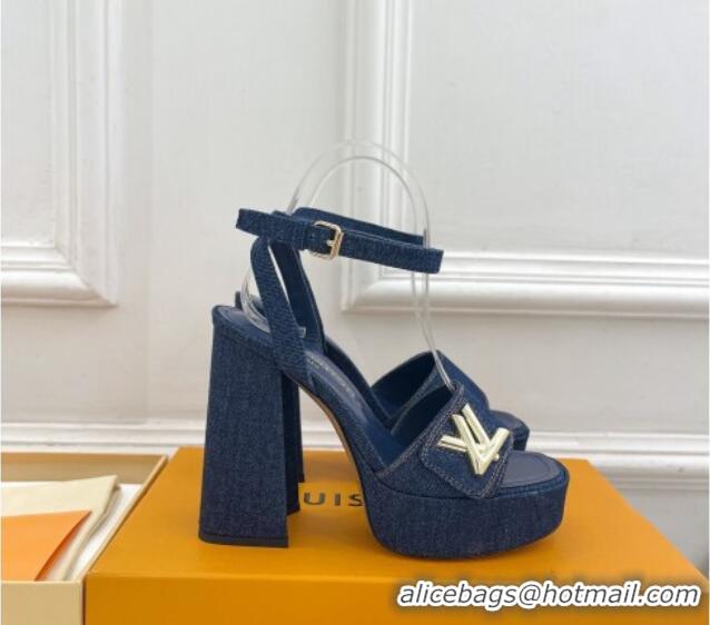 Buy Discount Louis Vuitton Shake Platform Sandals 12cm in Blue Denim 606107