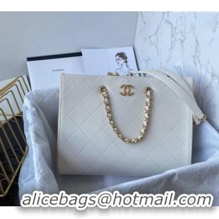 Good Quality Chanel Quilted Calfskin Small Shopping Bag AS4536 White