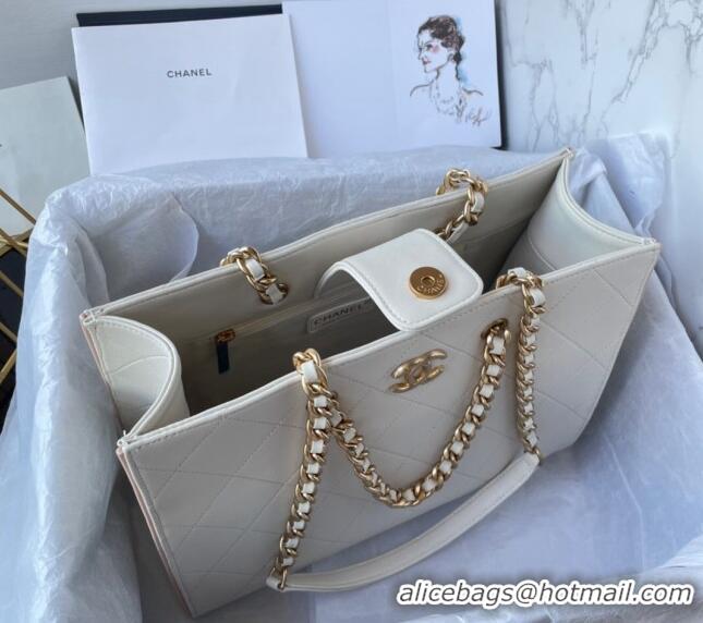 Good Quality Chanel Quilted Calfskin Small Shopping Bag AS4536 White