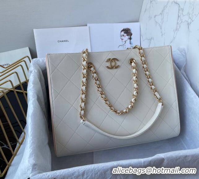 Good Quality Chanel Quilted Calfskin Small Shopping Bag AS4536 White