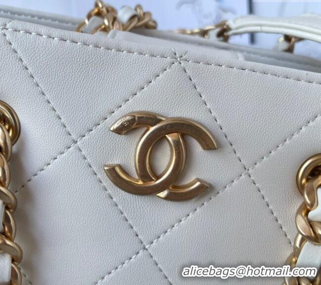 Good Quality Chanel Quilted Calfskin Small Shopping Bag AS4536 White