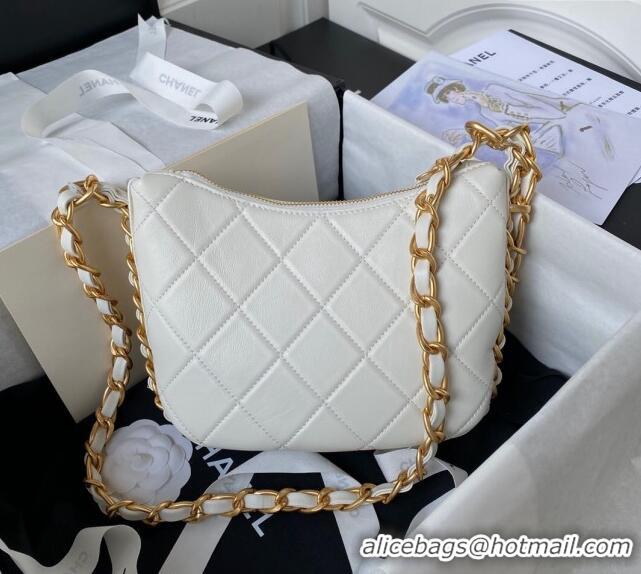 Pretty Style Chanel Shiny Lambskin Hobo Bag AS4443 White