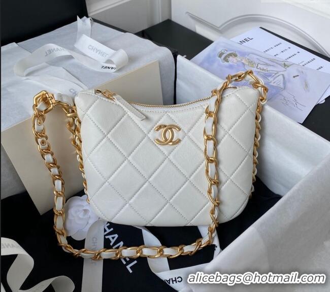 Pretty Style Chanel Shiny Lambskin Hobo Bag AS4443 White