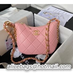 Top Grade Chanel Shiny Lambskin Hobo Bag AS4443 Coral Pink