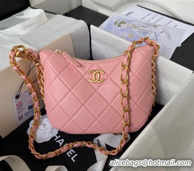 Top Grade Chanel Shiny Lambskin Hobo Bag AS4443 Coral Pink