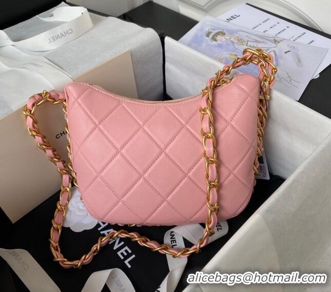 Top Grade Chanel Shiny Lambskin Hobo Bag AS4443 Coral Pink