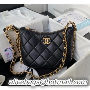 Trendy Design Chanel Shiny Lambskin Hobo Bag AS4443 Black