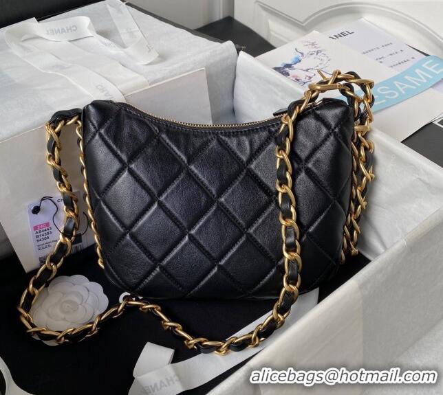 Trendy Design Chanel Shiny Lambskin Hobo Bag AS4443 Black