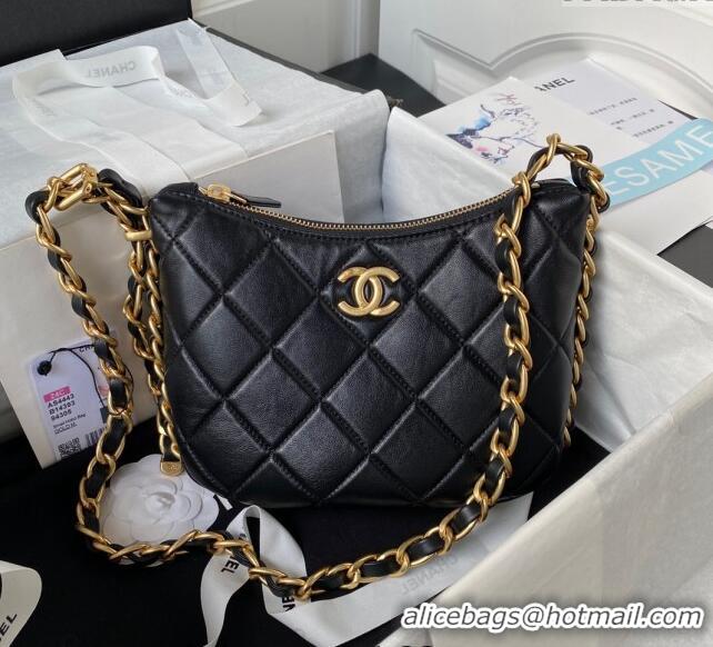 Trendy Design Chanel Shiny Lambskin Hobo Bag AS4443 Black