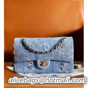 Promotional Chanel Classic Medium Flap Bag in Sequins Embroidered Denim A01112 Blue