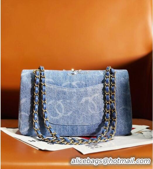 Promotional Chanel Classic Medium Flap Bag in Sequins Embroidered Denim A01112 Blue