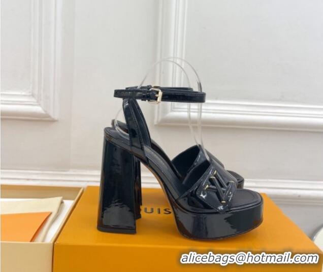 Best Grade Louis Vuitton Shake Platform Sandals 12cm in Patent Leather Black 606110