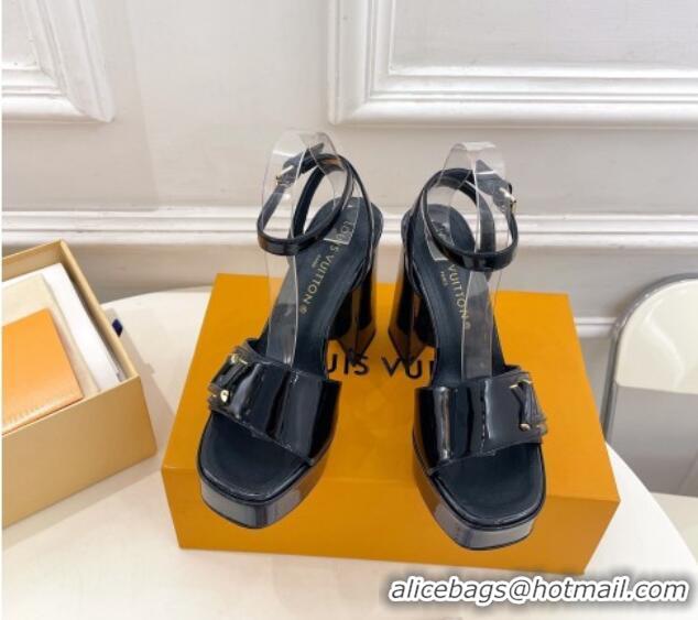 Best Grade Louis Vuitton Shake Platform Sandals 12cm in Patent Leather Black 606110