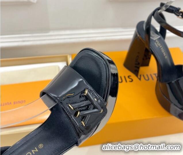 Best Grade Louis Vuitton Shake Platform Sandals 12cm in Patent Leather Black 606110