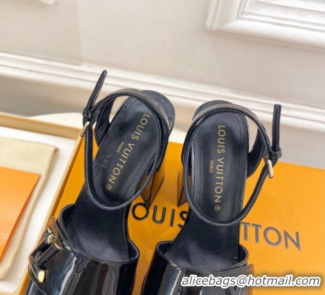 Best Grade Louis Vuitton Shake Platform Sandals 12cm in Patent Leather Black 606110