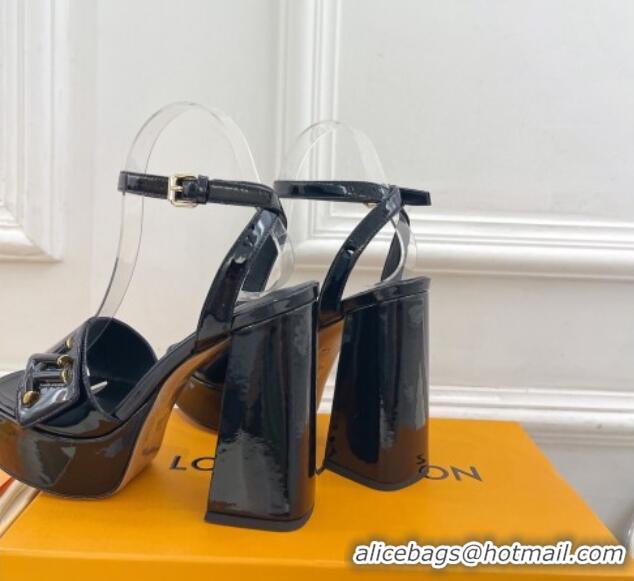 Best Grade Louis Vuitton Shake Platform Sandals 12cm in Patent Leather Black 606110