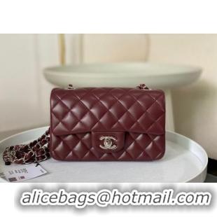 Specials Best Chanel Lambskin Classic Mini Flap Bag A69900 Burgundy/Silver