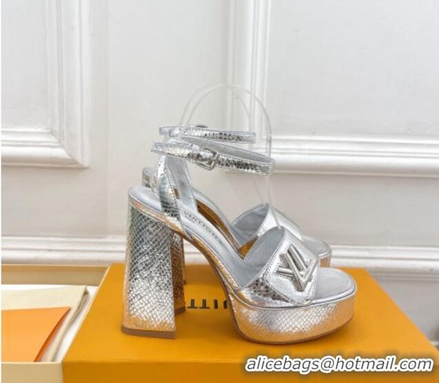 Best Price Louis Vuitton Shake Platform Sandals 12cm in Snakeskin Embossed Leather Silver 606111