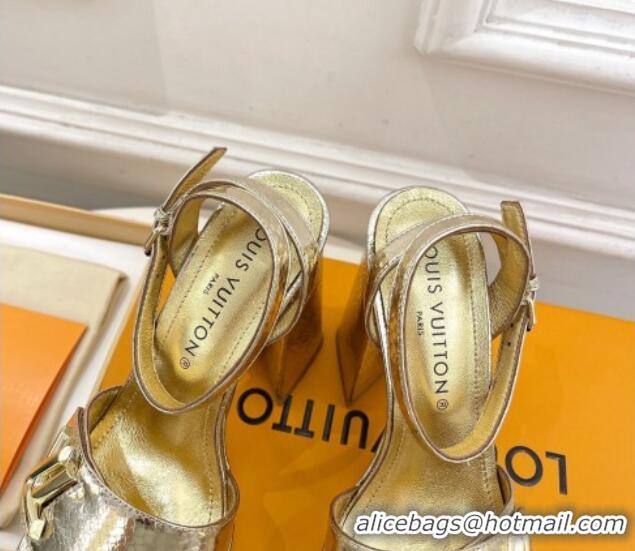 Good Quality Louis Vuitton Shake Platform Sandals 12cm in Snakeskin Embossed Leather Gold 606112