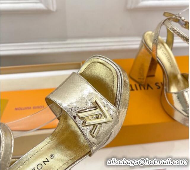 Good Quality Louis Vuitton Shake Platform Sandals 12cm in Snakeskin Embossed Leather Gold 606112