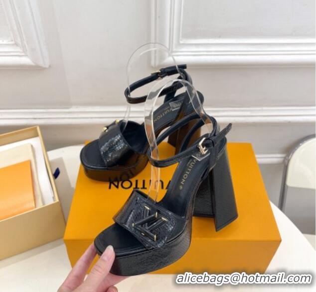 Popular Style Louis Vuitton Shake Platform Sandals 12cm in Snakeskin Embossed Leather Black 606113