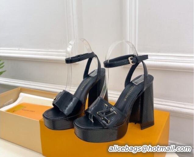 Popular Style Louis Vuitton Shake Platform Sandals 12cm in Snakeskin Embossed Leather Black 606113