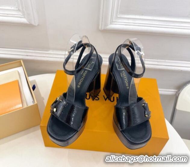 Popular Style Louis Vuitton Shake Platform Sandals 12cm in Snakeskin Embossed Leather Black 606113