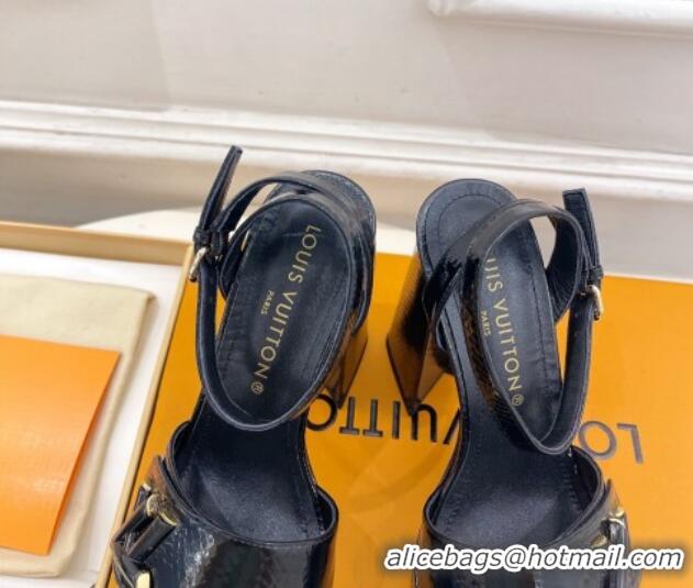 Popular Style Louis Vuitton Shake Platform Sandals 12cm in Snakeskin Embossed Leather Black 606113