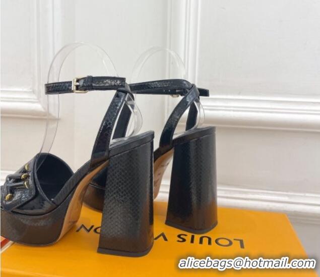 Popular Style Louis Vuitton Shake Platform Sandals 12cm in Snakeskin Embossed Leather Black 606113