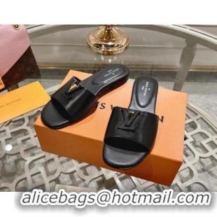 Grade Quality Louis Vuitton LV Capri Flat Slide Sandals in Calf Leather Black 606114