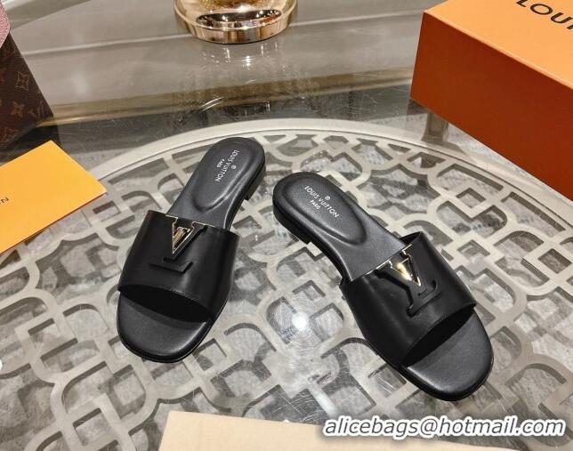 Grade Quality Louis Vuitton LV Capri Flat Slide Sandals in Calf Leather Black 606114