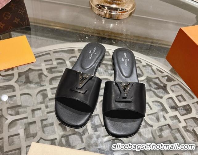 Grade Quality Louis Vuitton LV Capri Flat Slide Sandals in Calf Leather Black 606114