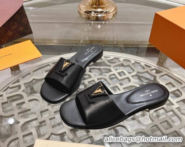 Grade Quality Louis Vuitton LV Capri Flat Slide Sandals in Calf Leather Black 606114