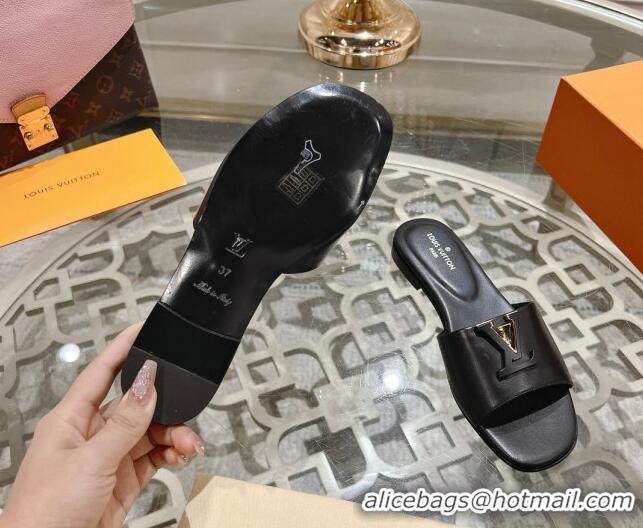 Grade Quality Louis Vuitton LV Capri Flat Slide Sandals in Calf Leather Black 606114