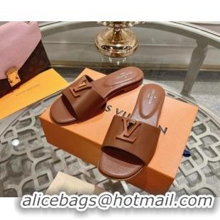 Top Grade Louis Vuitton LV Capri Flat Slide Sandals in Calf Leather Brown 606115