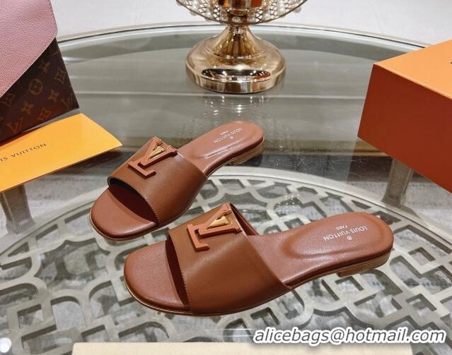 Top Grade Louis Vuitton LV Capri Flat Slide Sandals in Calf Leather Brown 606115