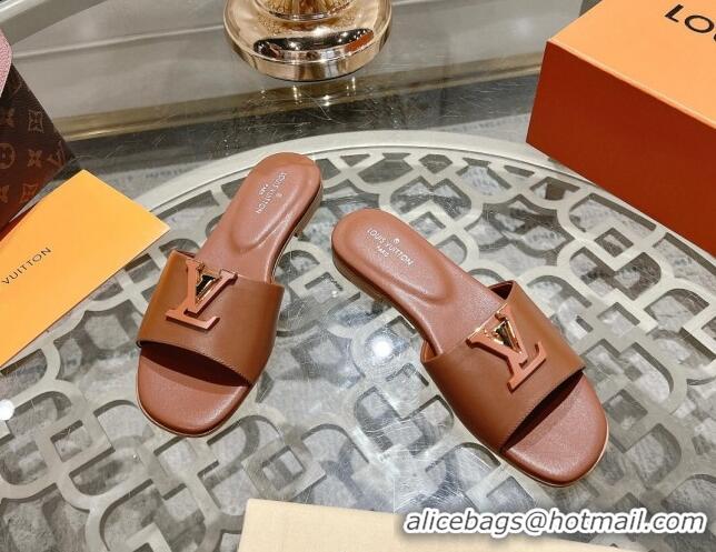 Top Grade Louis Vuitton LV Capri Flat Slide Sandals in Calf Leather Brown 606115