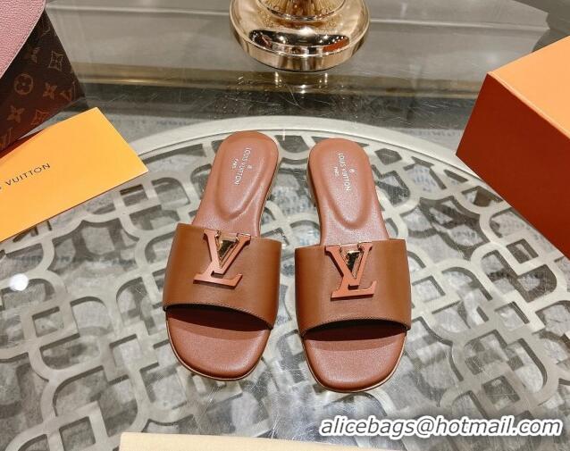 Top Grade Louis Vuitton LV Capri Flat Slide Sandals in Calf Leather Brown 606115