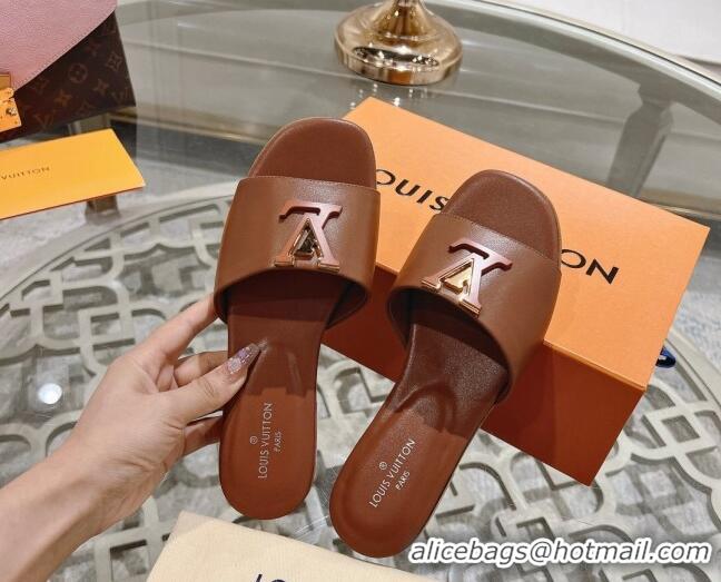 Top Grade Louis Vuitton LV Capri Flat Slide Sandals in Calf Leather Brown 606115