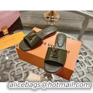 Low Cost Louis Vuitton LV Capri Flat Slide Sandals in Calf Leather Green 606117