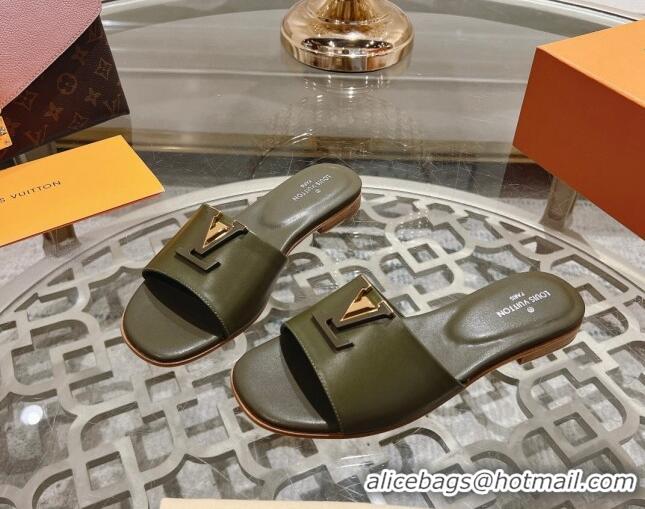 Low Cost Louis Vuitton LV Capri Flat Slide Sandals in Calf Leather Green 606117