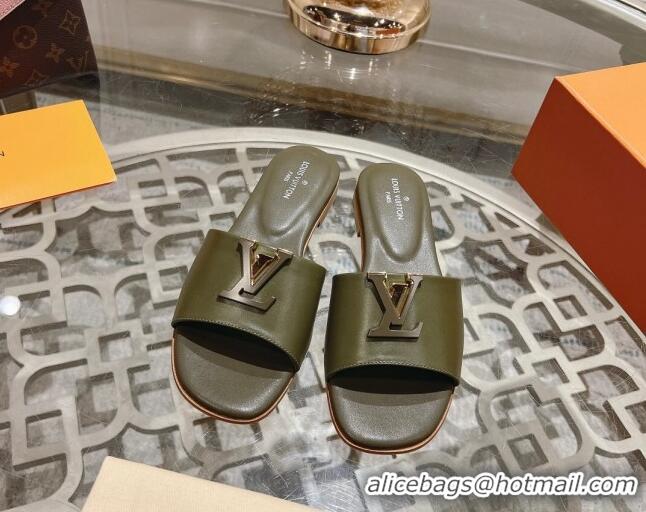 Low Cost Louis Vuitton LV Capri Flat Slide Sandals in Calf Leather Green 606117